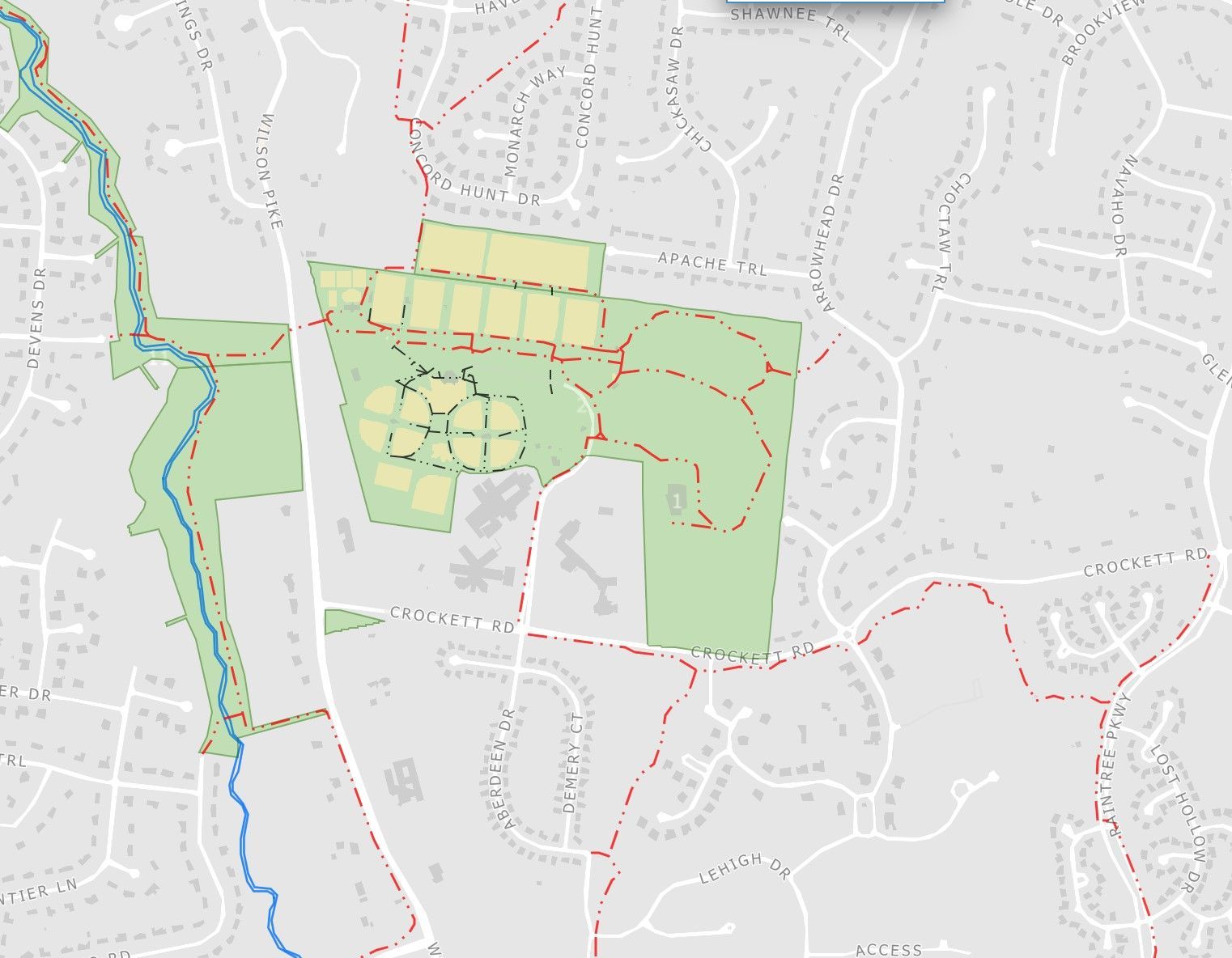 Map of trails around Crockett Park and East Brentwood TN