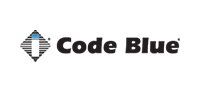 The logo for code blue is on a white background.