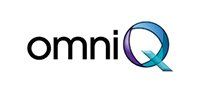 The omniq logo is a purple and blue ribbon with a circle in the middle.