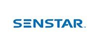 The logo for senstar is blue and white on a white background.