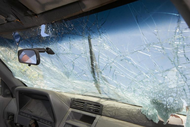 a broken car windshield