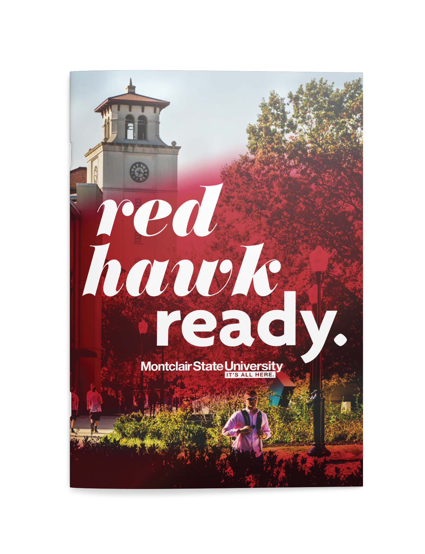 A poster that says `` red hawk ready '' with a clock tower in the background.