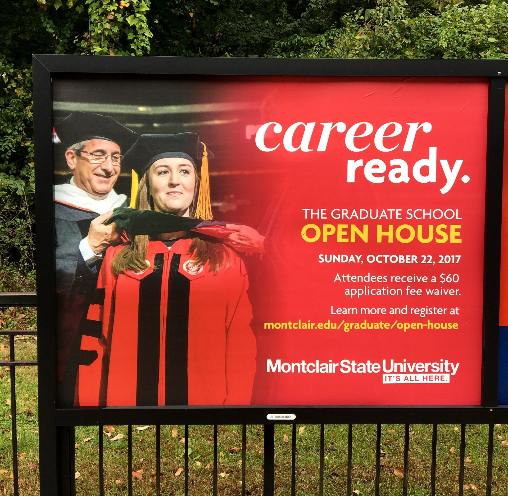 A billboard for montclair state university says career ready