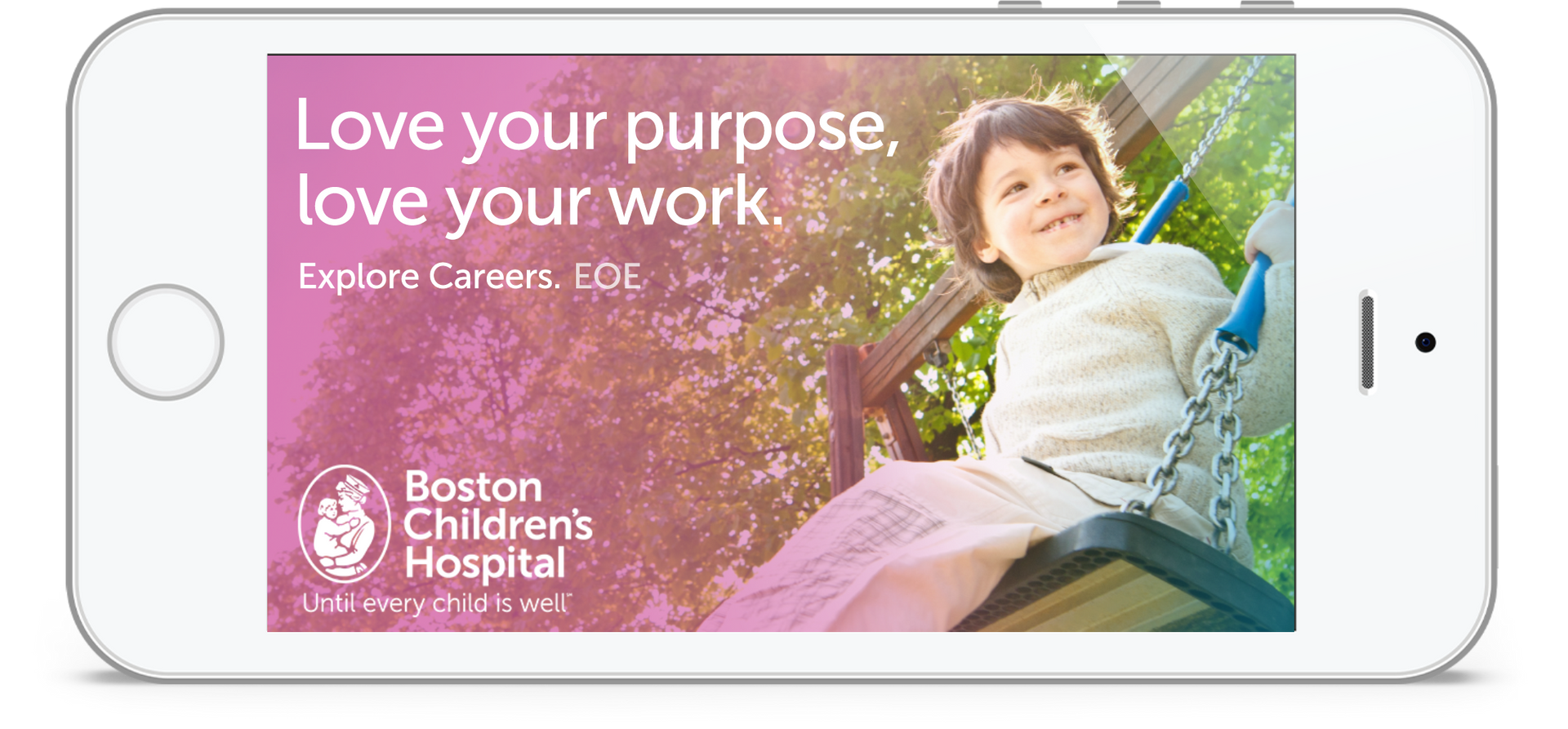 A cell phone with a boston children 's hospital ad on it