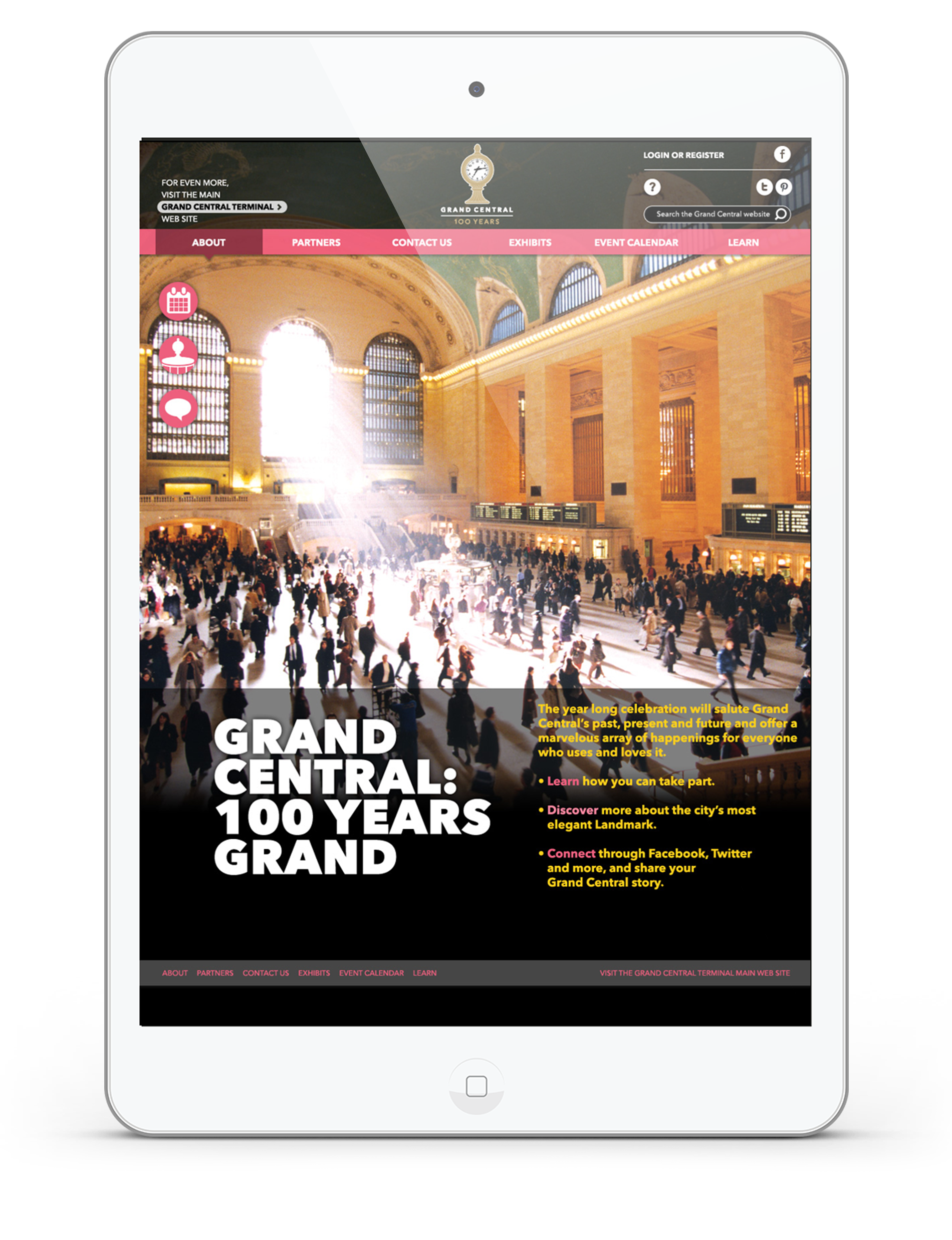 this is an image of atablet with Grand Central's Centennial website on the screen.