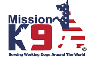 A logo for mission k9 serving working dogs around the world