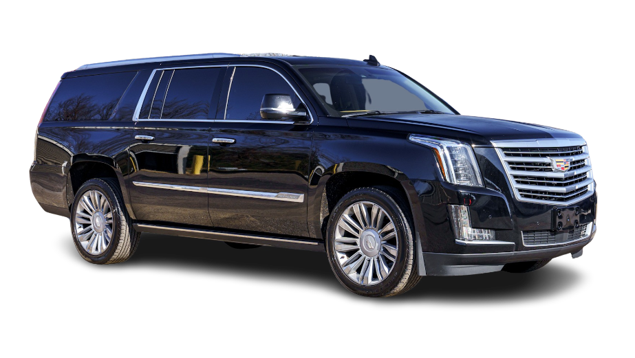 A black cadillac escalade is shown on a white background.