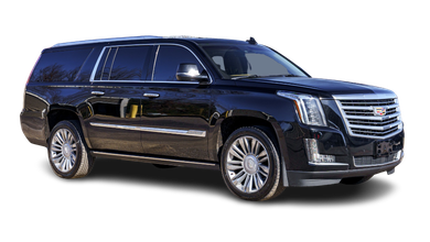 A black cadillac escalade is shown on a white background.