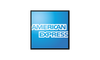 A blue and white american express logo on a white background