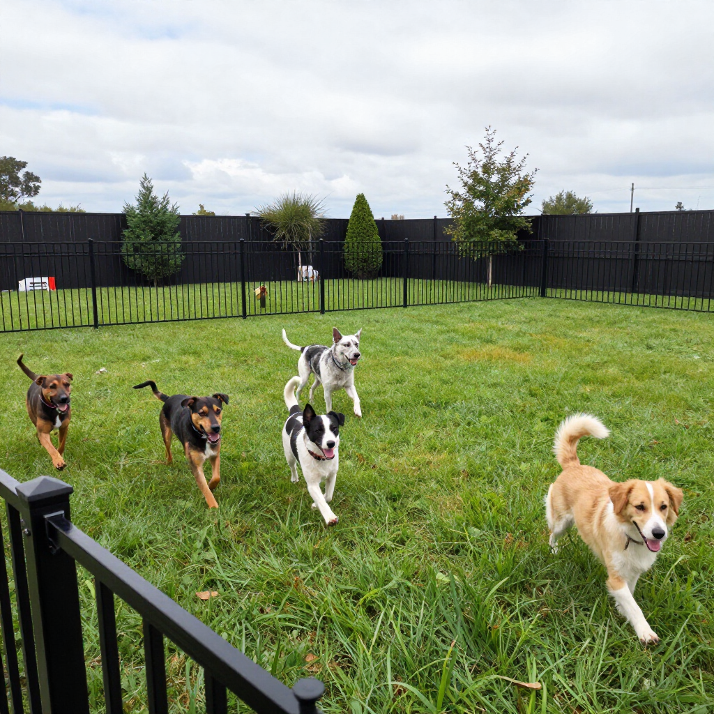 Dogs playing in Jen’s private dog park.