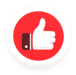 A white thumbs-up icon set against a circular red background with a dark gray sleeve cuff on the left side.