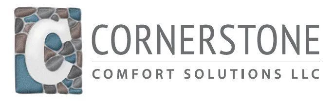 Logo for Cornerstone Comfort Solutions LLC: white "c" over a stone block, text "Cornerstone" and "Comfort Solutions LLC."
