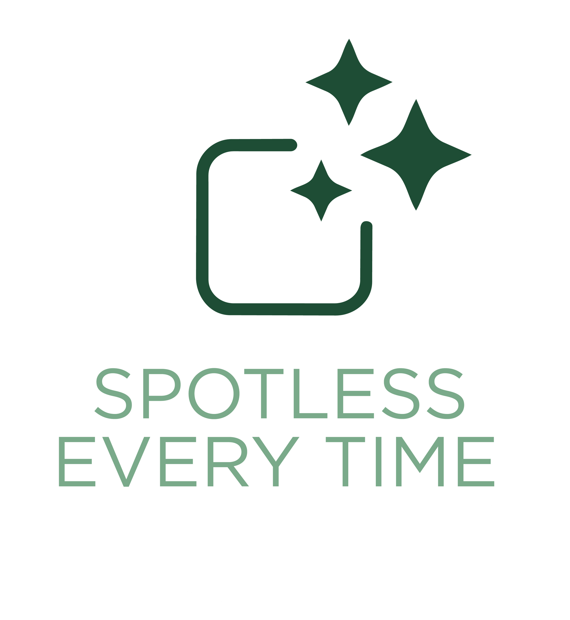 A dark green icon of a square with three sparkle symbols above it, followed by the text 