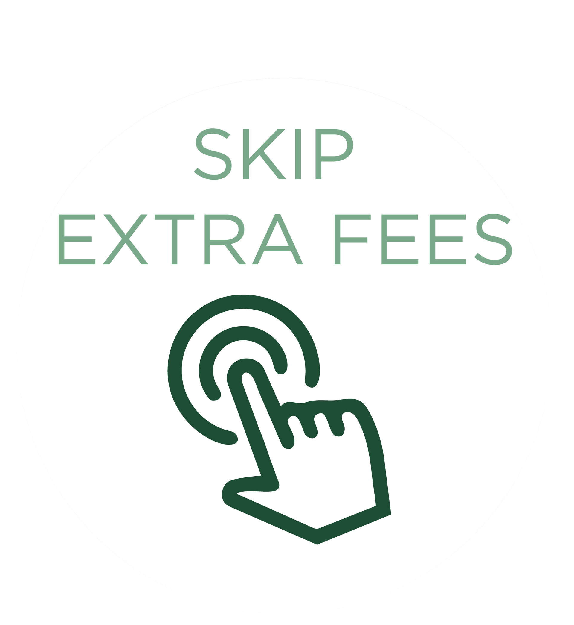 A dark green icon of a hand clicking a button above the text 