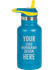 A blue water bottle with a yellow straw that says your logo monogram design here