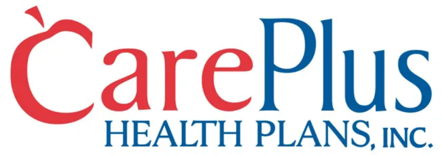 The logo for careplus health plans inc. is red and blue.