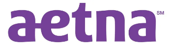 A purple aetna logo on a white background
