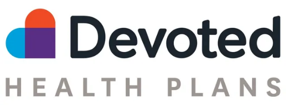 The logo for devoted health plans has a heart on it.