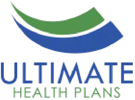 The logo for ultimate health plans is blue and green.