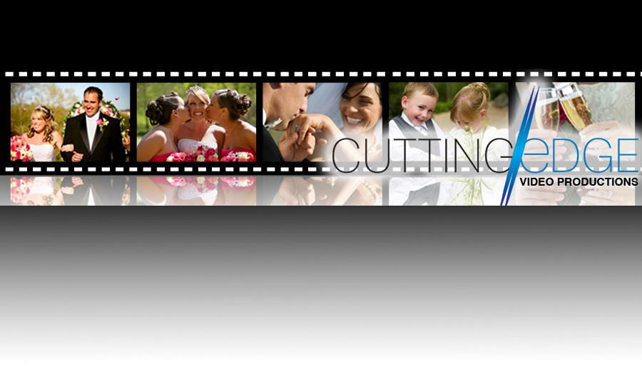 A banner for cutting edge shows a bride and groom kissing