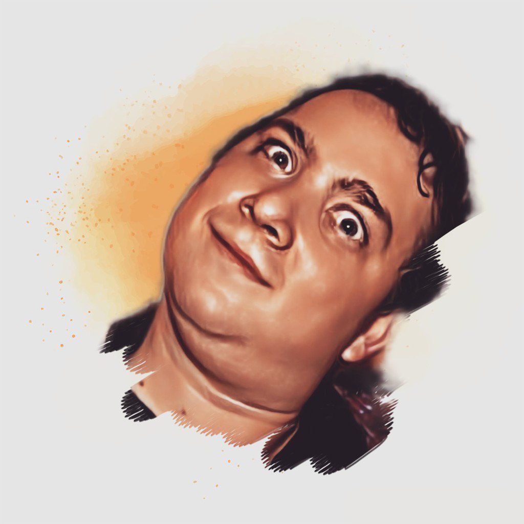 A drawing of a man looking up with a surprised look on his face