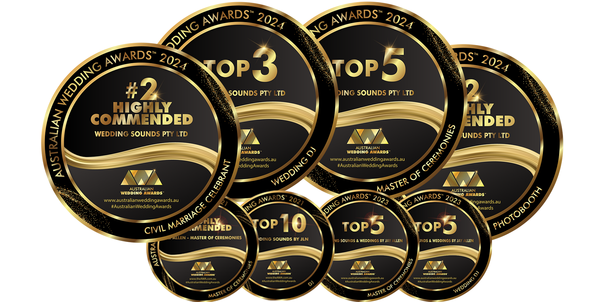 A bunch of coins that say top 3 top 5 and top 10