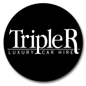 A black and white logo for triple r luxury car hire