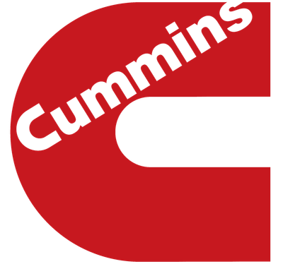 A red and white cummins logo on a white background