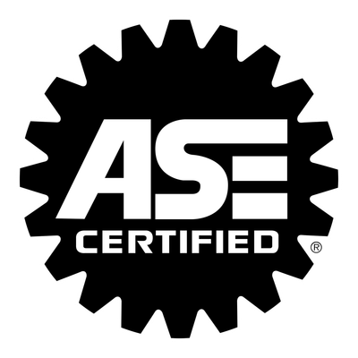 A black and white logo for ase certified with a gear in the middle.