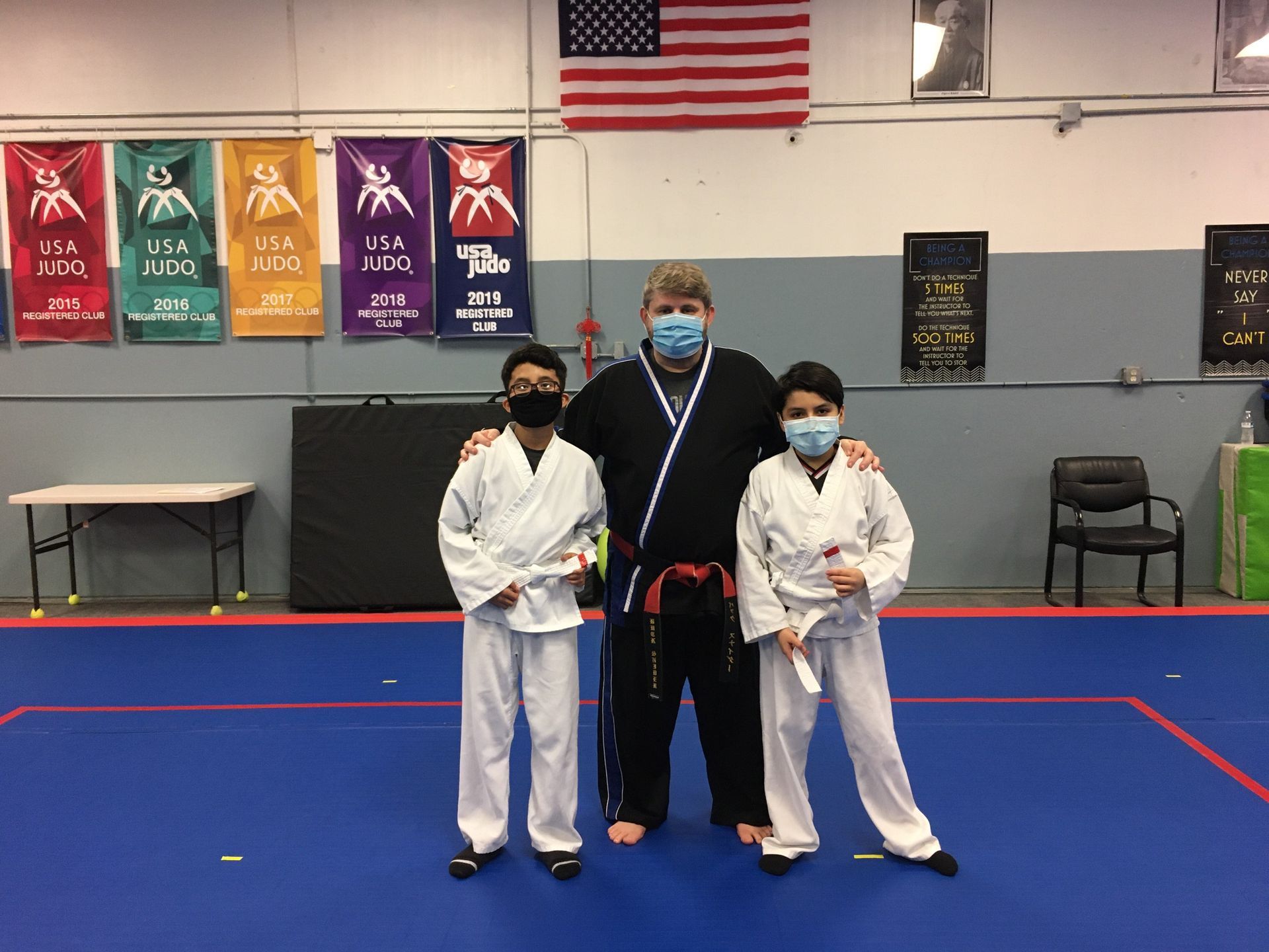 Beginners practice safe falls and basic grips in a Judo class at Champion Martial Arts & Fitness in Pasadena, TX for confidence