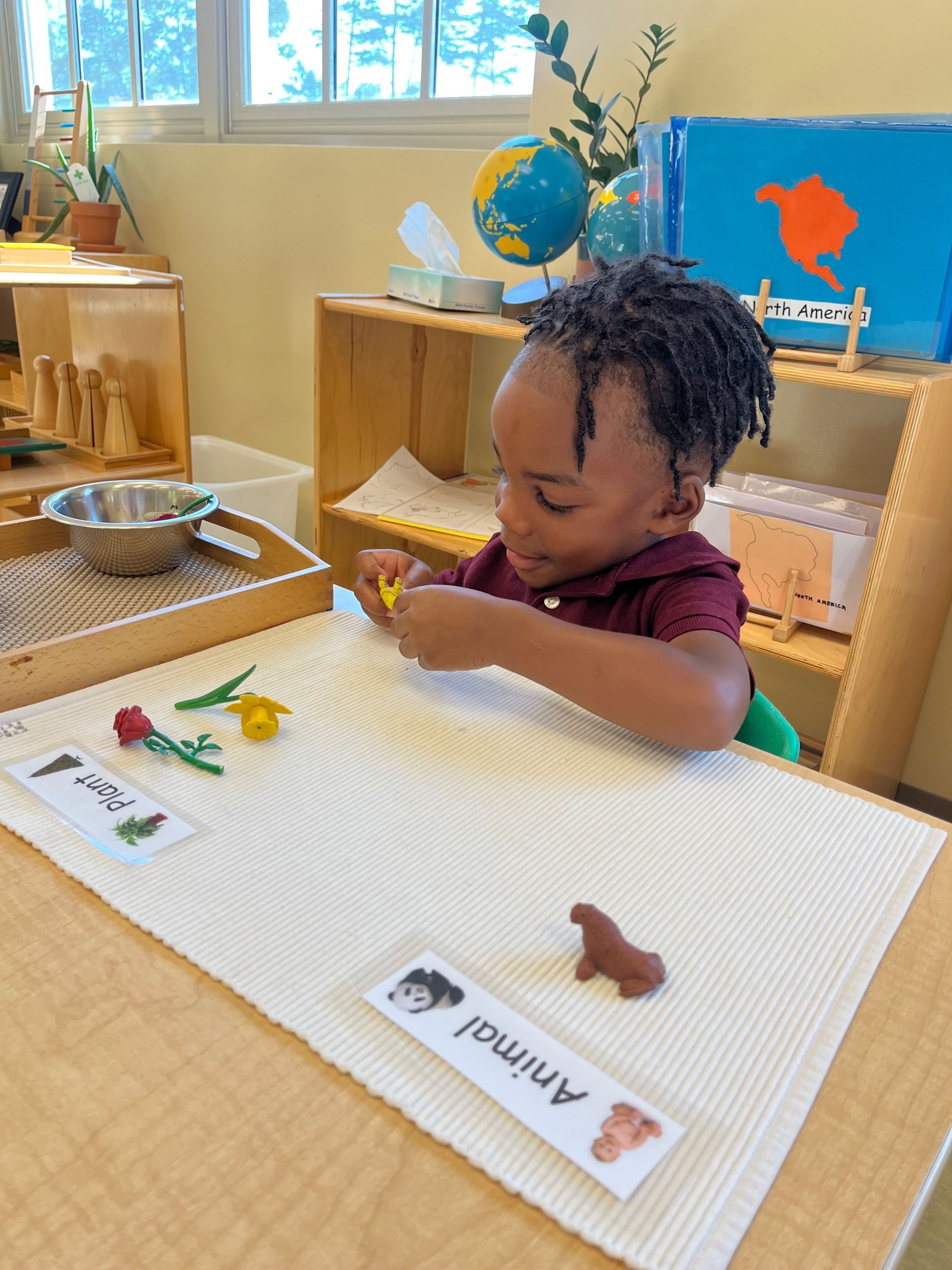 montessori child working with an activity