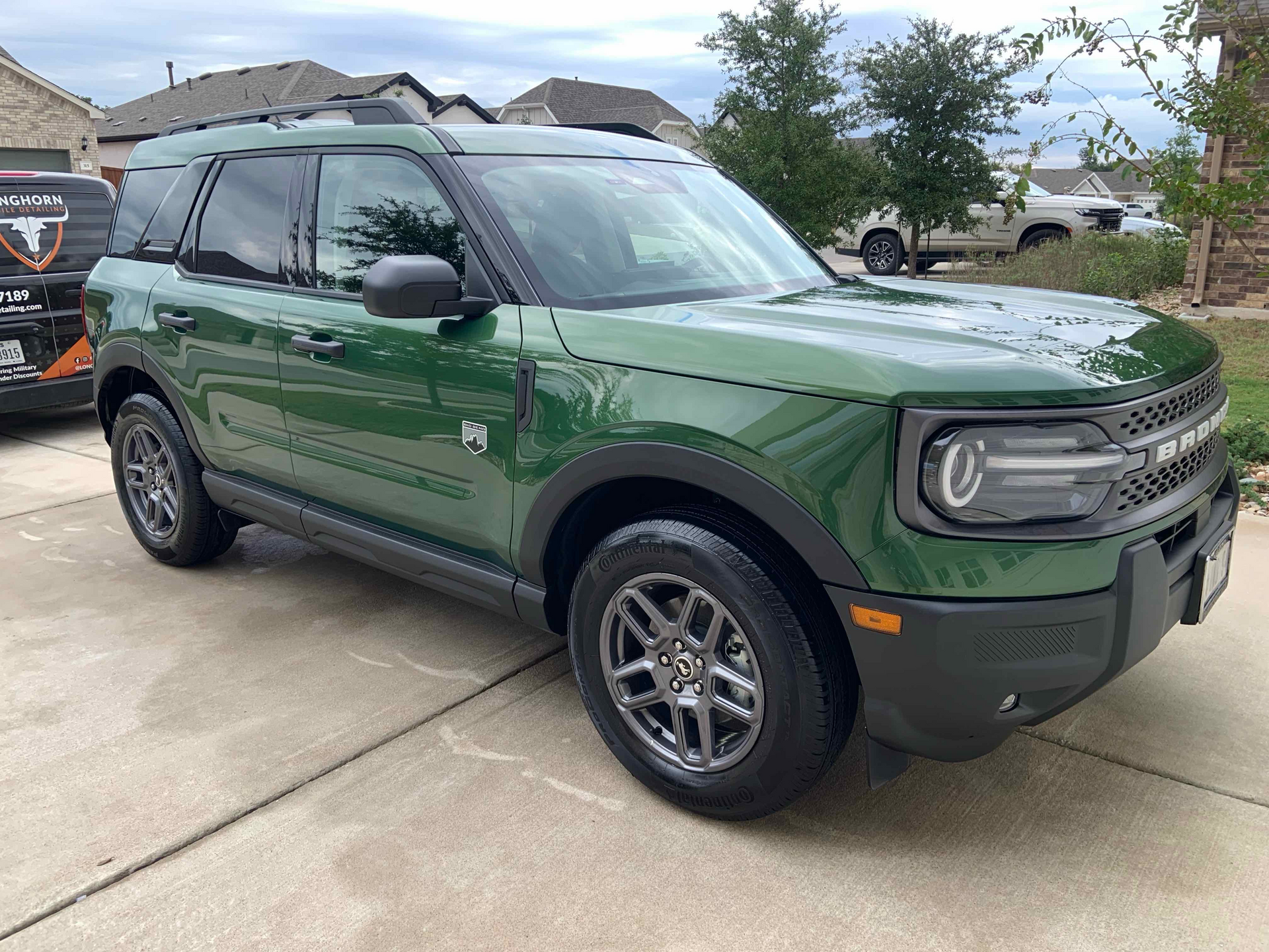 Green Ford Bronco freshly detailed in Austin, TX with a clean polished exterior.