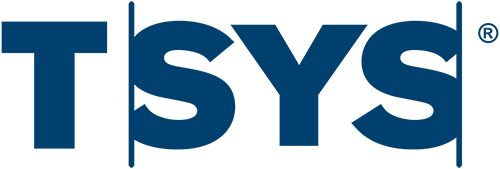 Logo for T SYS with the letters T, S, Y, and S in dark blue and a vertical line between the T and S, and after the S.
