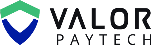 Logo with a shield icon, green and blue with 