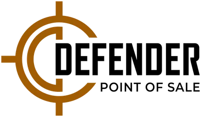 Brown and white Defender Point of Sale logo with a target design around the letter