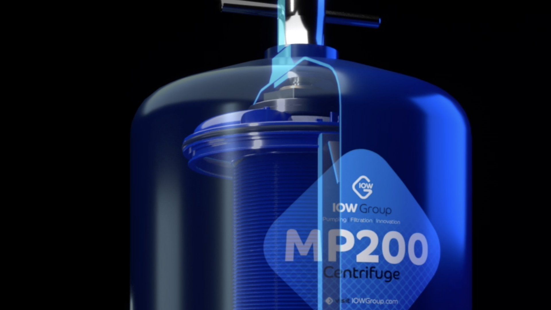 IOW MP200 centrifugal Oil filter cut away showing unique bowl discs.