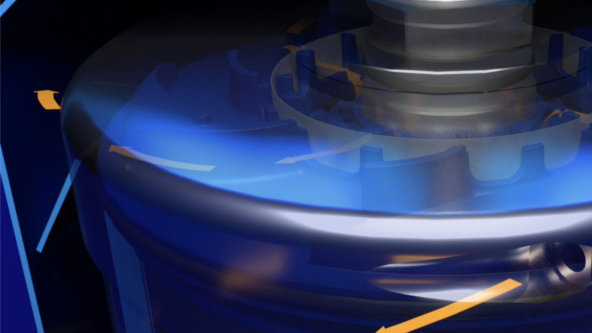 Cleaned oil leaves the IOW centrifugal lube filter through 4 jets.