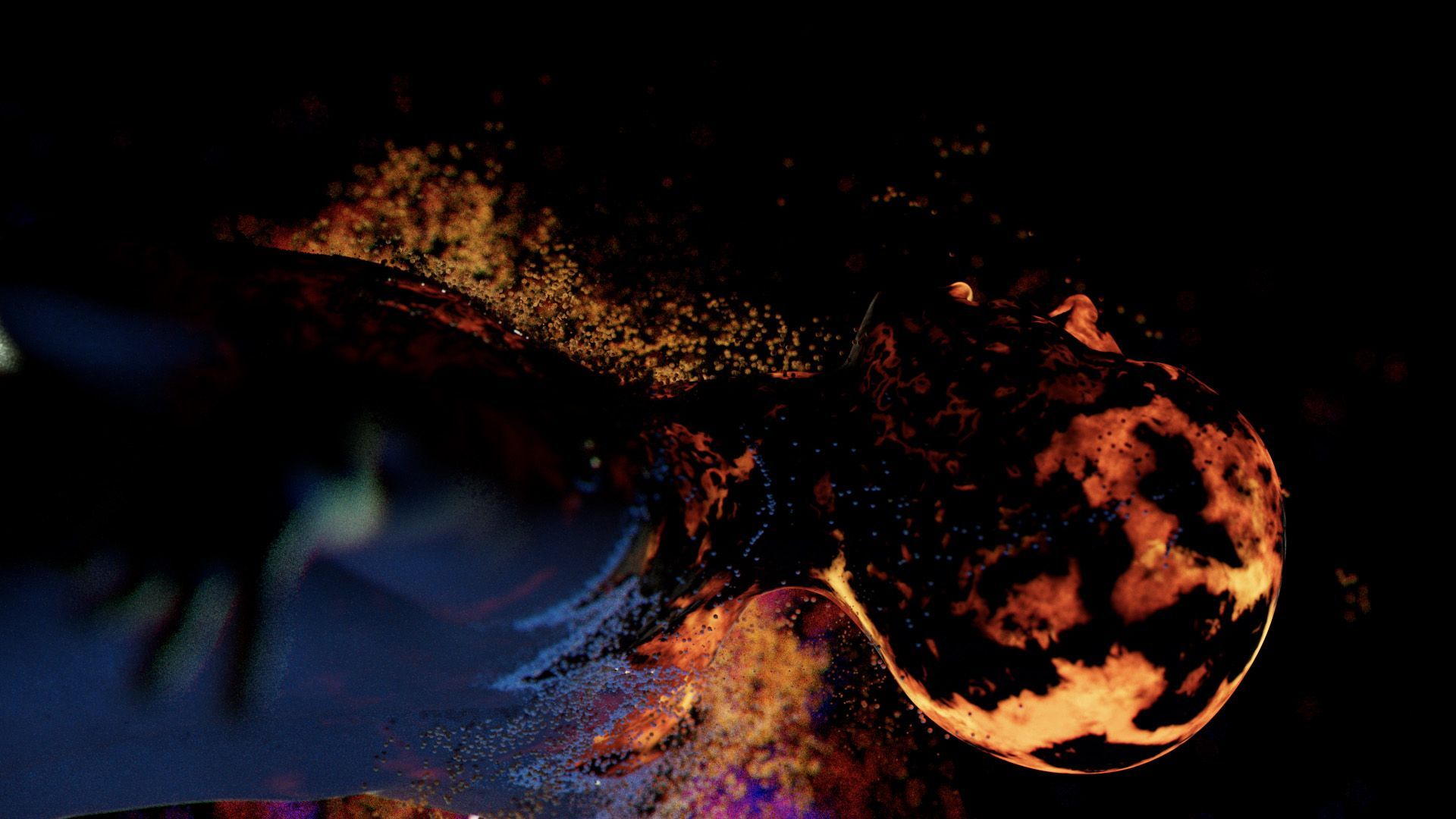 A close up of a woman's head and shoulders. The body is made of lava and the skin is reforming over the body in a rebirth process. Image created by BAILEYCS.