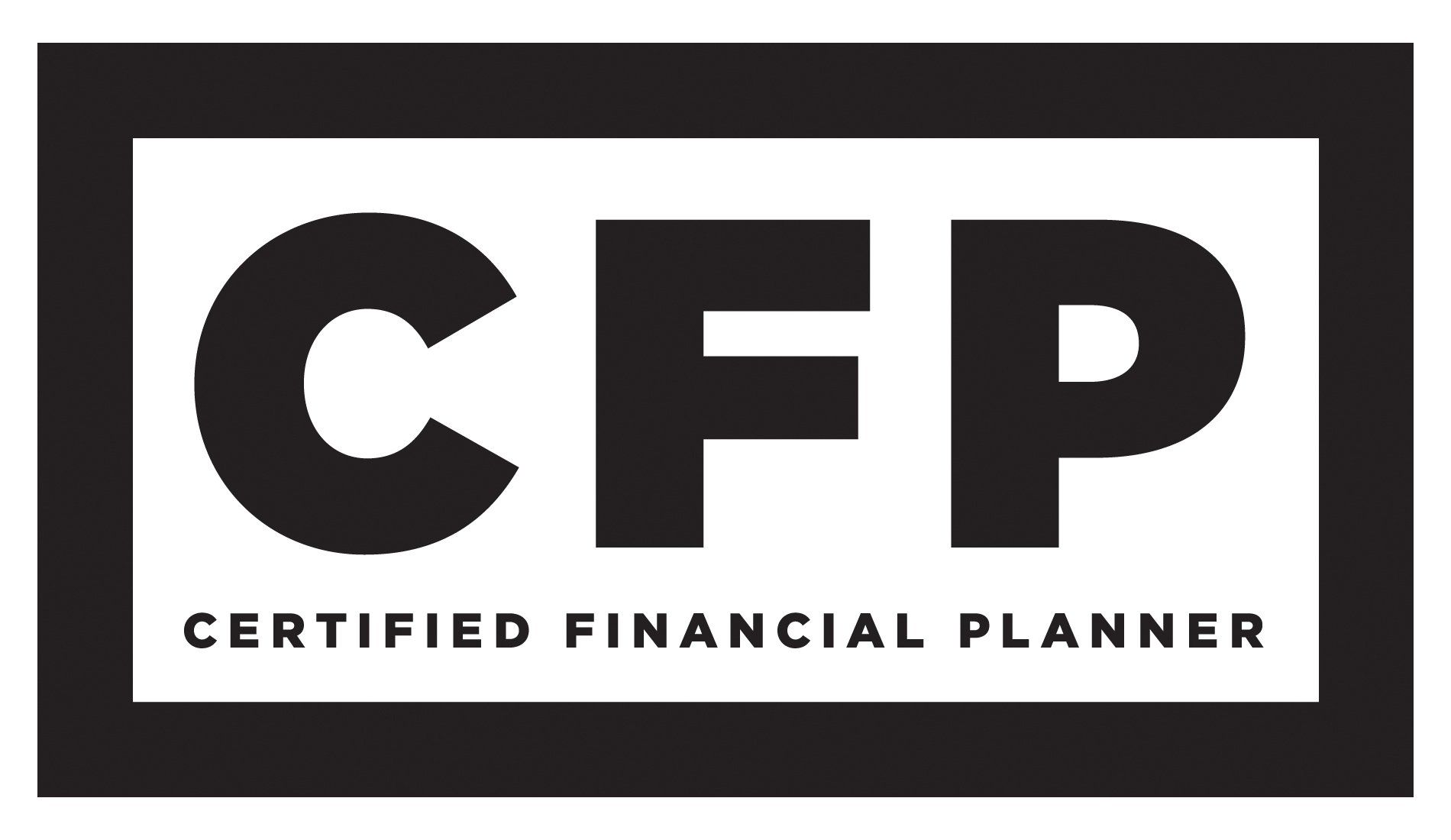 Black and white CFP certification logo in a rectangular border.