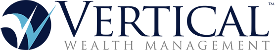 Logo for Vertical Wealth Management. Dark blue circle with a stylized 