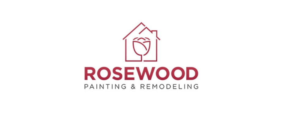 A logo for a company called rosewood painting and remodeling.