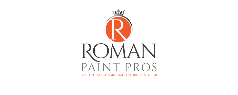 A logo for roman paint pros with a crown on it.