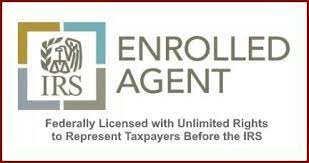 The logo for an enrollment agent is federally licensed with unlimited rights to represent taxpayers before the irs.