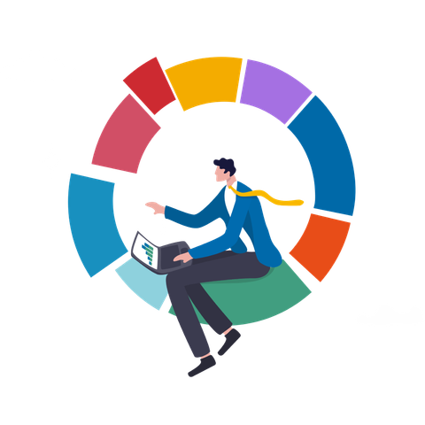 A man is sitting in a circle with a laptop.