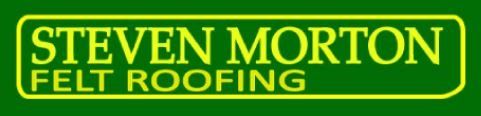 a green sign that says steven morton felt roofing