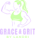 Woman flexing bicep, green top and hair, lavender outline, 