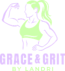 Woman flexing bicep, green top and hair, lavender outline,