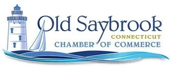 Old Saybrook Connecticut Chamber of Commerce logo with lighthouse and sailboat in blue