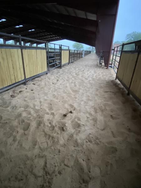 Long barbed wire fence across open ranch land.