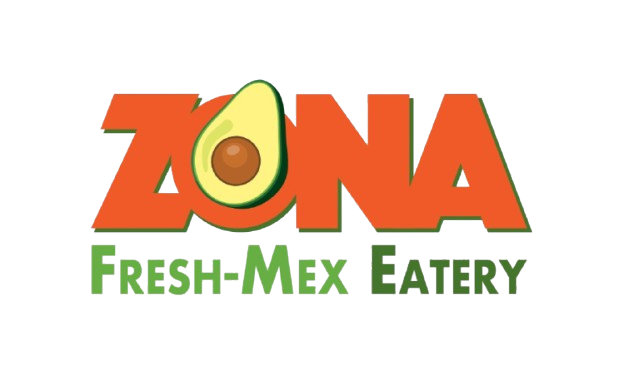 Zona Fresh-Mex Eatery logo with orange text and an avocado graphic; green and brown accents.